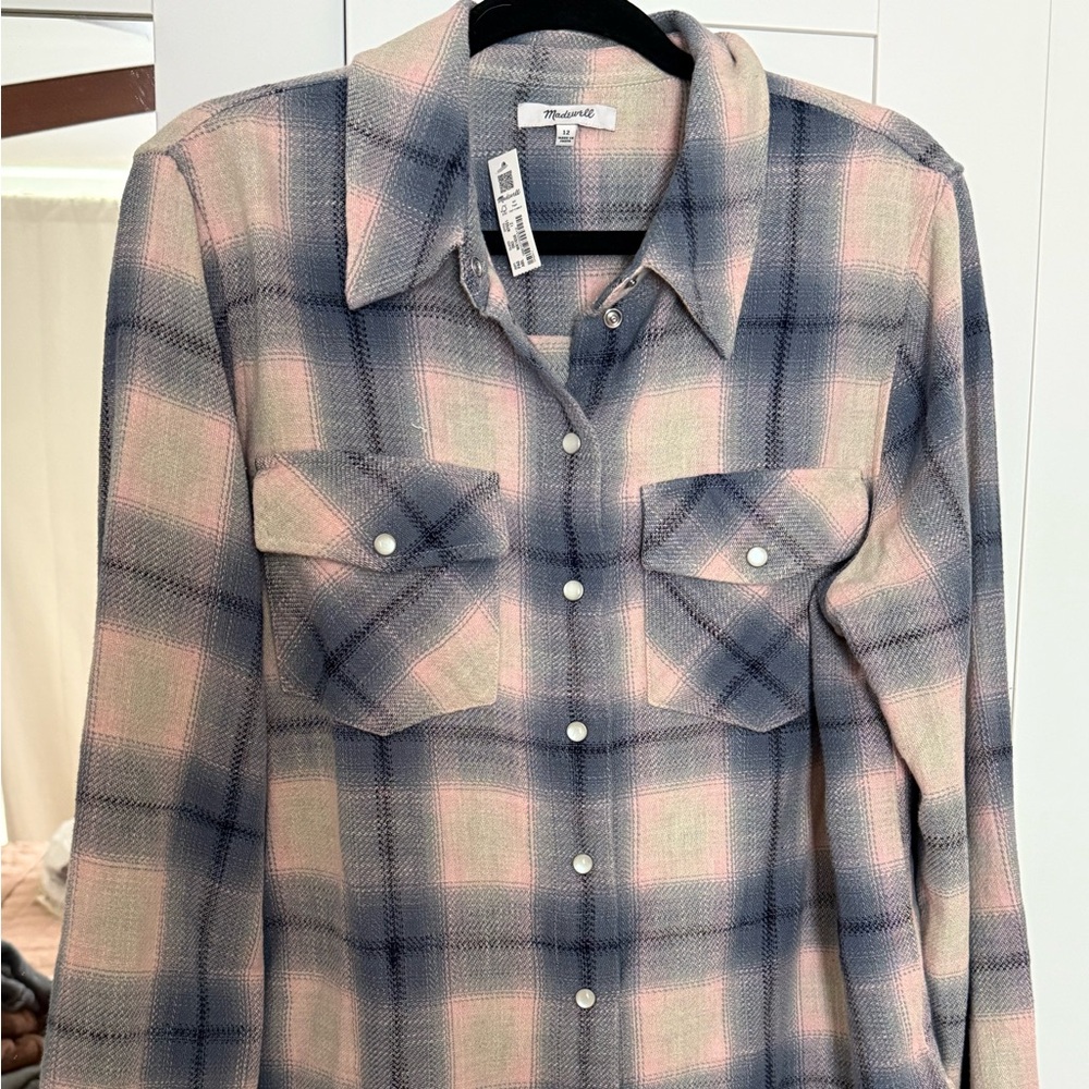 Madewell Pink and Blue Plaid Button-Down Shirt